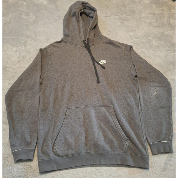 Nike Hoodie Mens Medium Grey Club Fleece Long Sleeve Sportswear Gray 804346-071 - Picture 1 of 11
